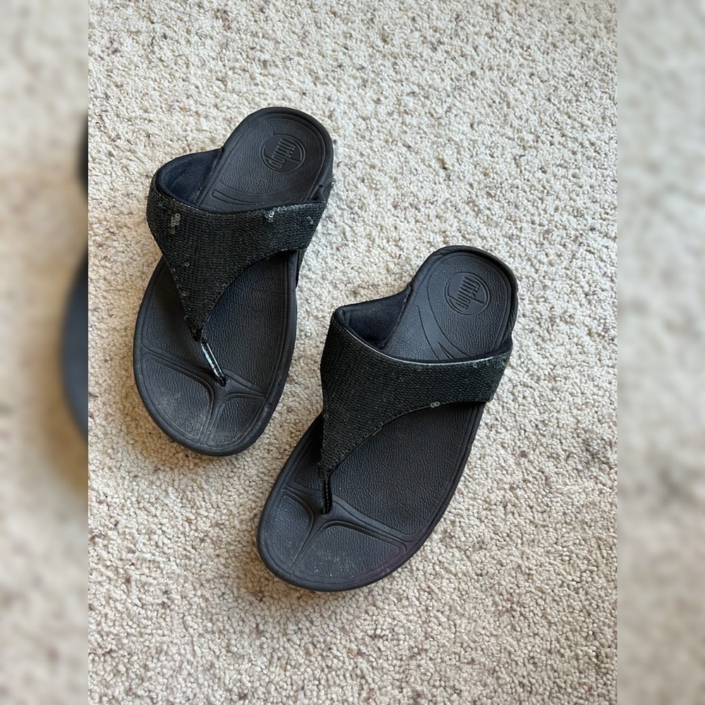Fitflop black sequin flip flop sandals
